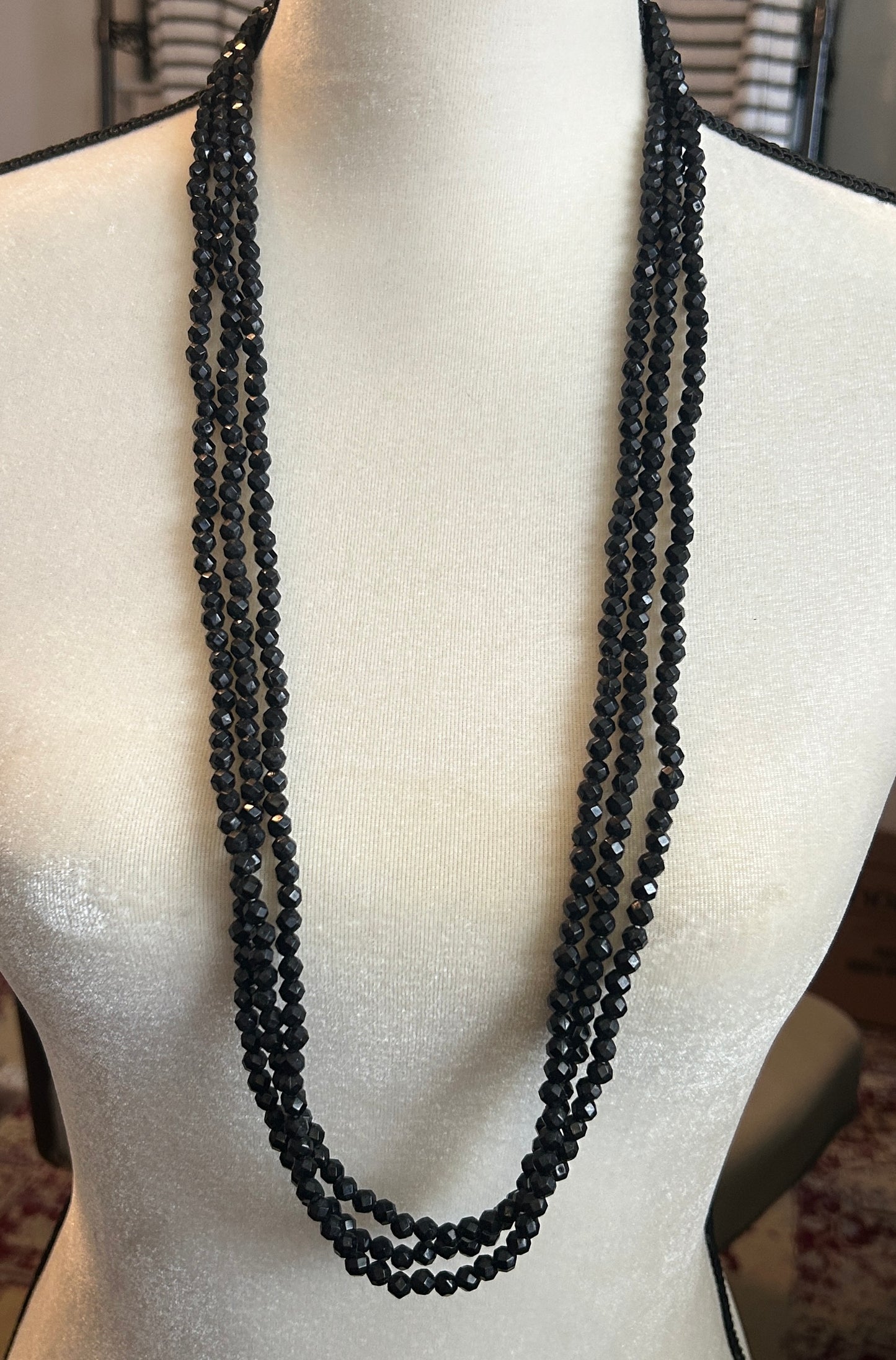 Set of 3 Vintage Long Black Bead Necklace Layering