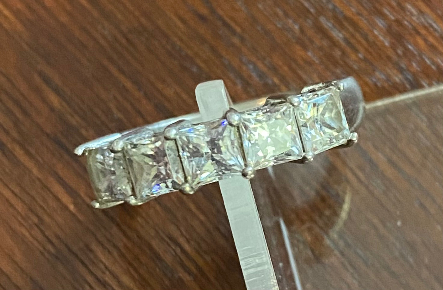 Sterling Silver 925 Princess Cut Rhinestone Ring Sz 7