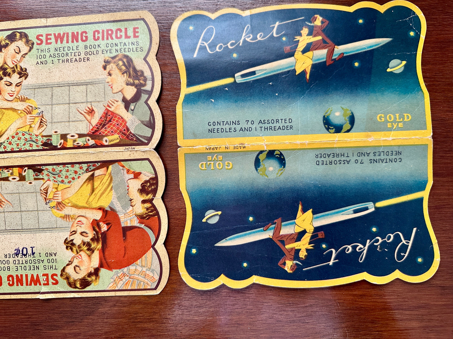 Vintage Lot 4 Sewing Advertising Needle Cases Gold Eye Sewing Circle Rustproof