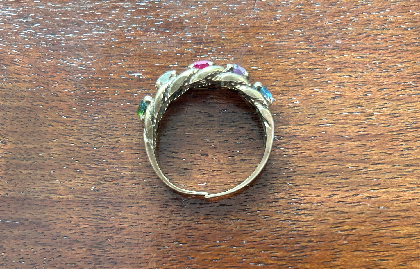 Vintage 10k Yellow Gold Multicolor Gemstone Ring Band Sz 6