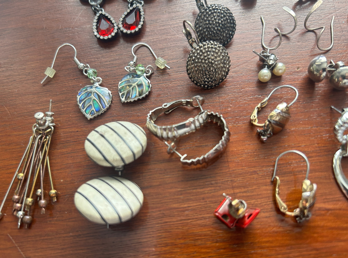Vintage to Now Pierced Earring Lot Rhinestone AB Hoops Dangly Studs Silver Tone