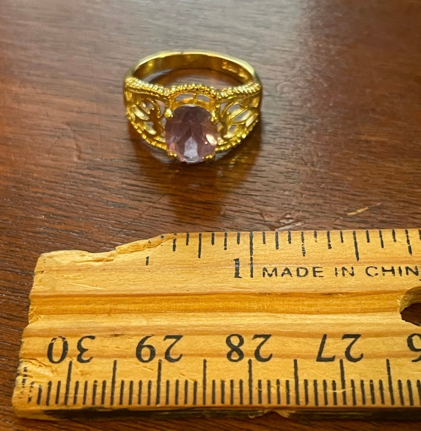 Designer LIND 14k Yellow Gold HGE Amethyst Filigree Ring Sz 6.75