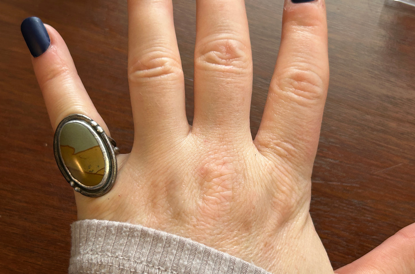 Vintage Sterling Silver 925 Scenic Jasper Agate Ring Sz 5.25