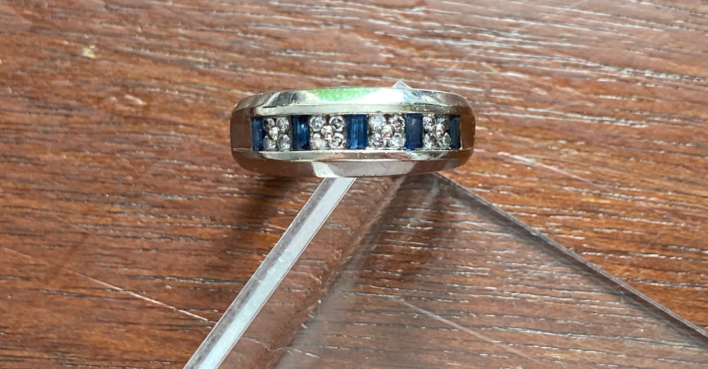 RJM Designer 14k White Gold .25ctw Diamond Sapphire Ring Sz 6.5