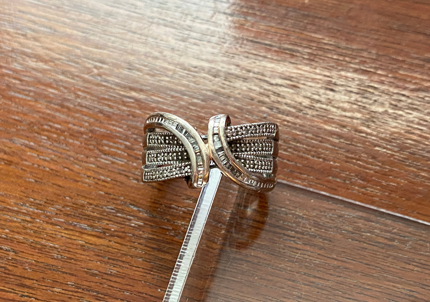Sterling Silver 925 Round Baguette Diamond Band Ring Sz 6.75