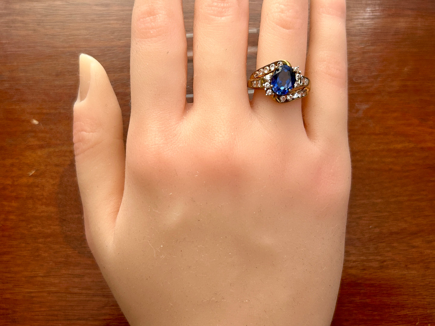 Gold Plate over Sterling Silver 925 Lab Created Sapphire Cocktail Ring Sz 6.75