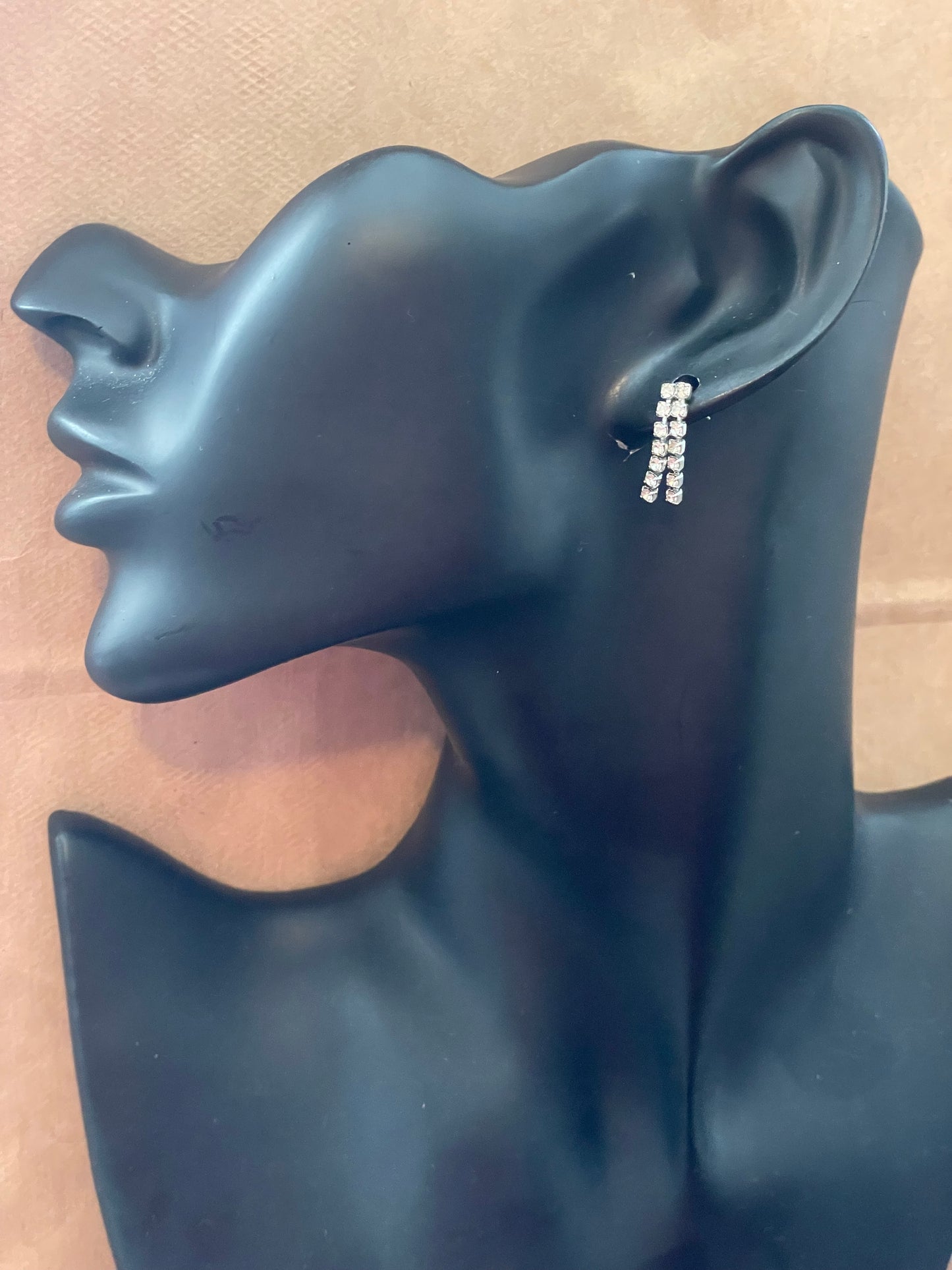 Vintage Silver Tone Dangle Earrings Clear Rhinestone Post Back