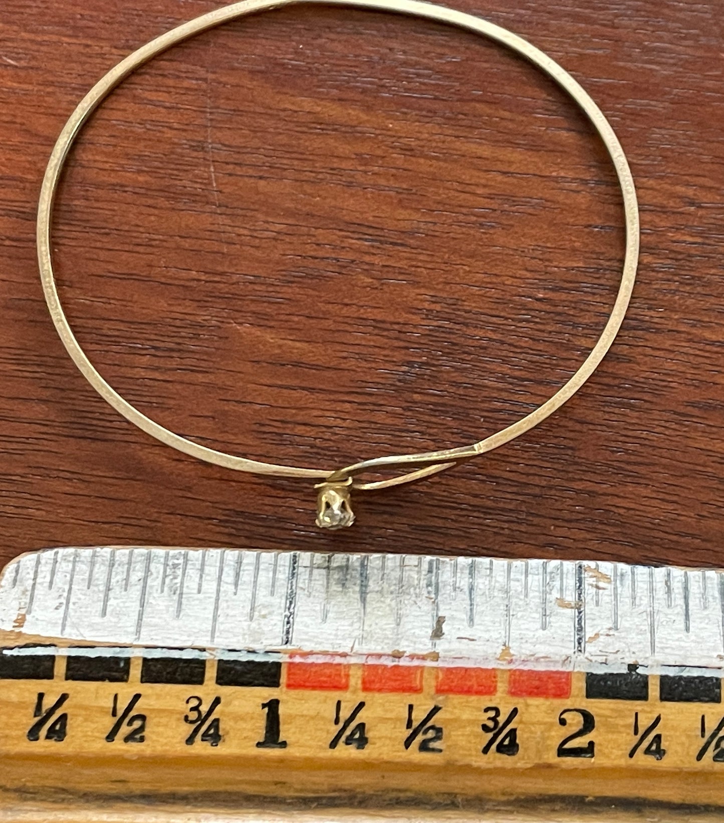 Vintage Avon Rhinestone Solitaire Gold Tone Bangle Bracelet Signed