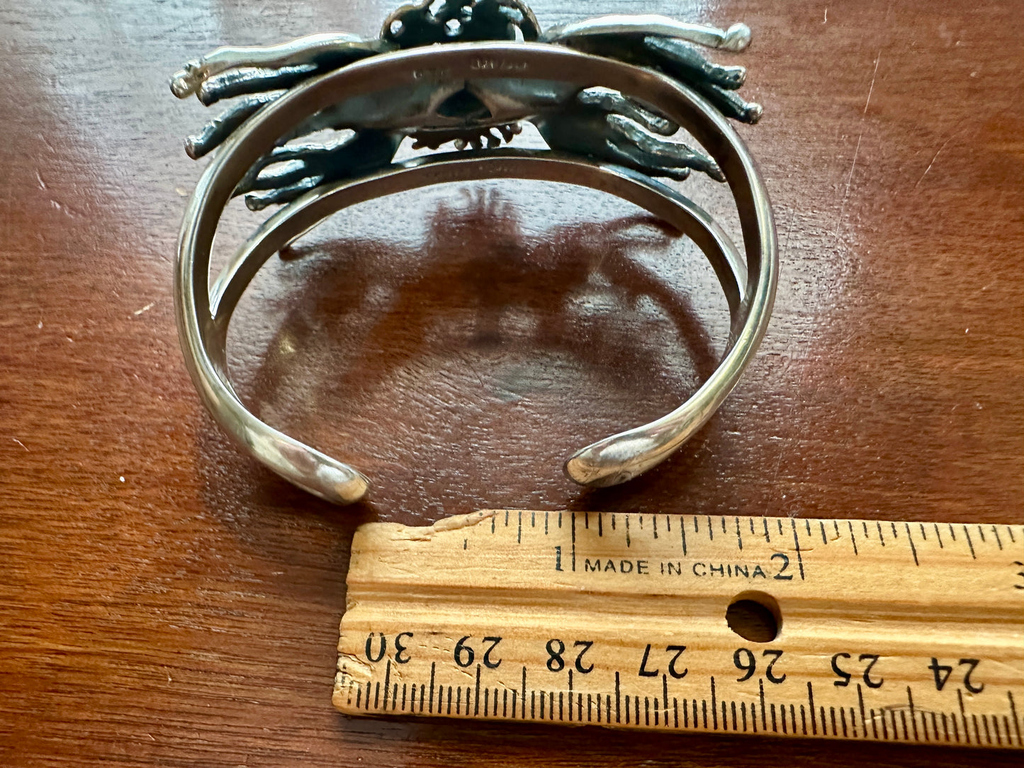 Vintage 950 Silver Brutalist Abstract Crowned Woman Cuff Bracelet Heavy