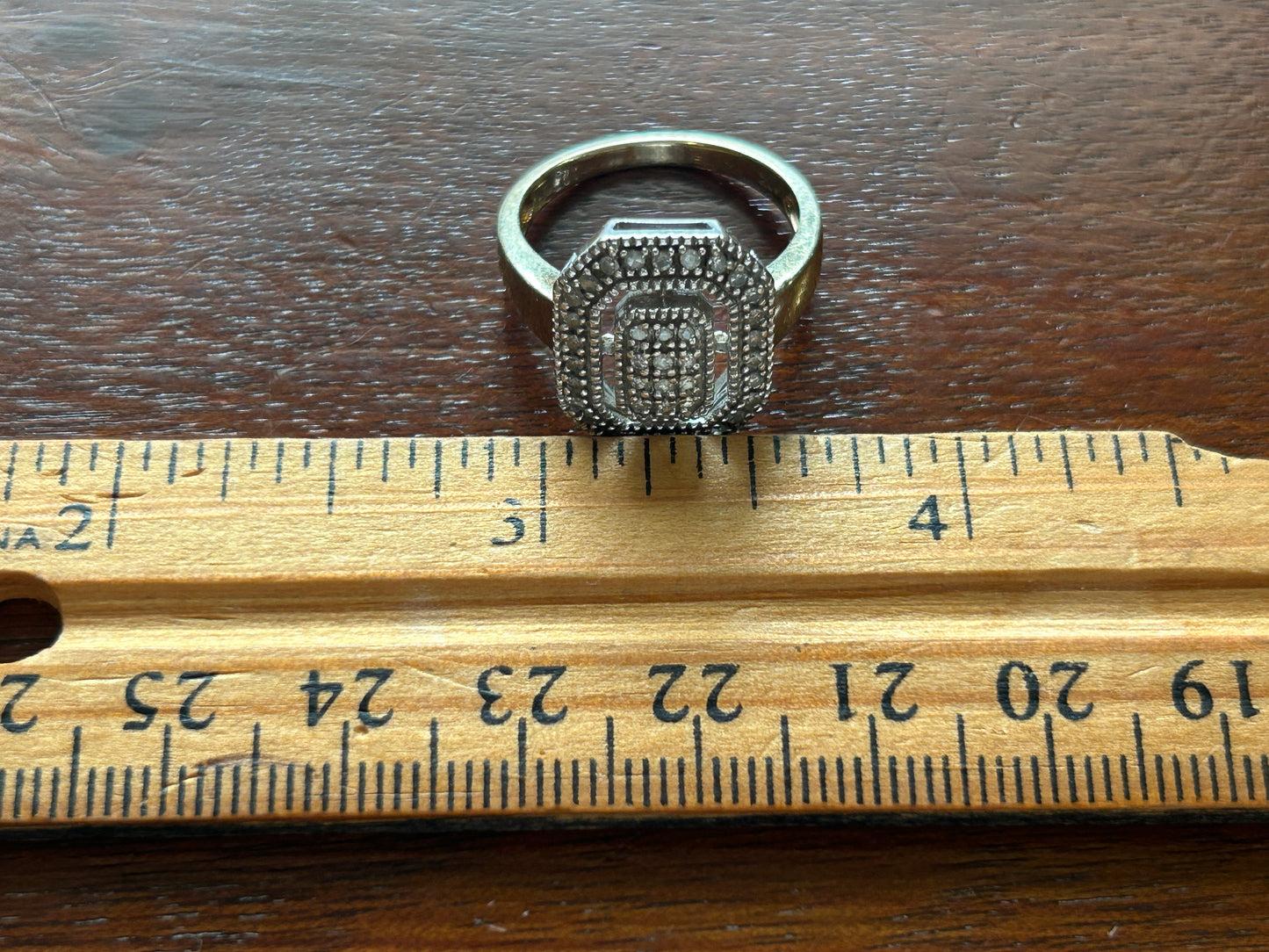 10k Yellow Two Tone Gold Diamond Pave Ring Sz 7