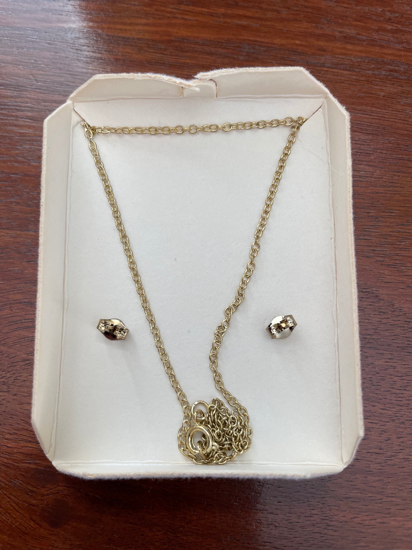 Vintage Gold Plate Rhinestone Necklace Earrings Stud Set in Box