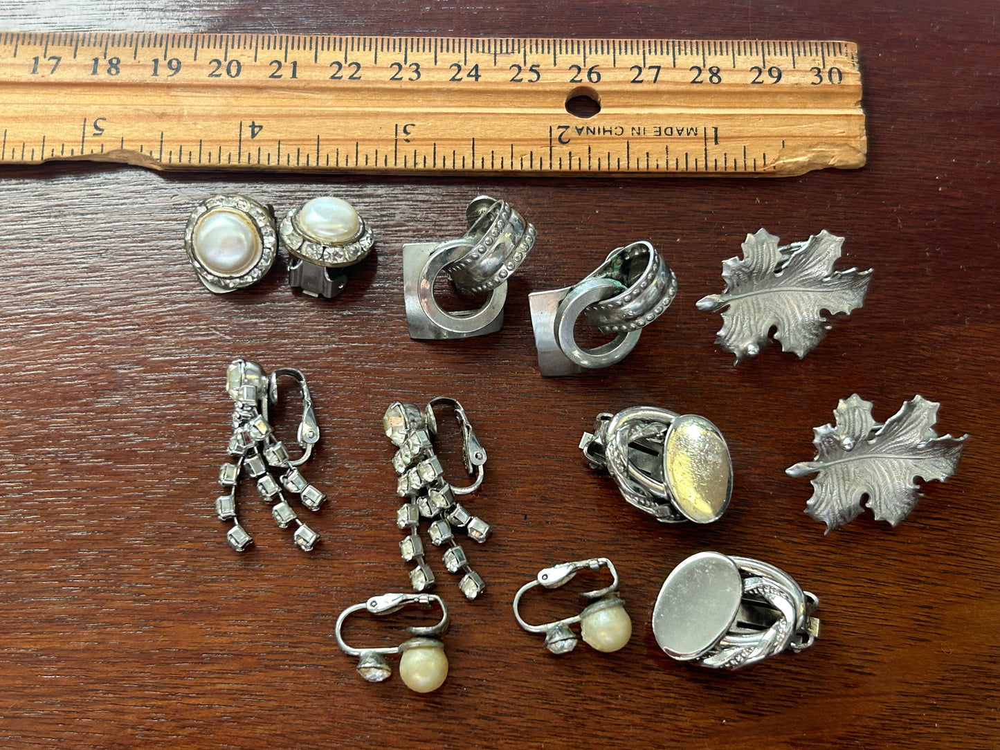Vintage Clip on Screwback Earring Earrings Lot Silver Tone Rhinestone Modern