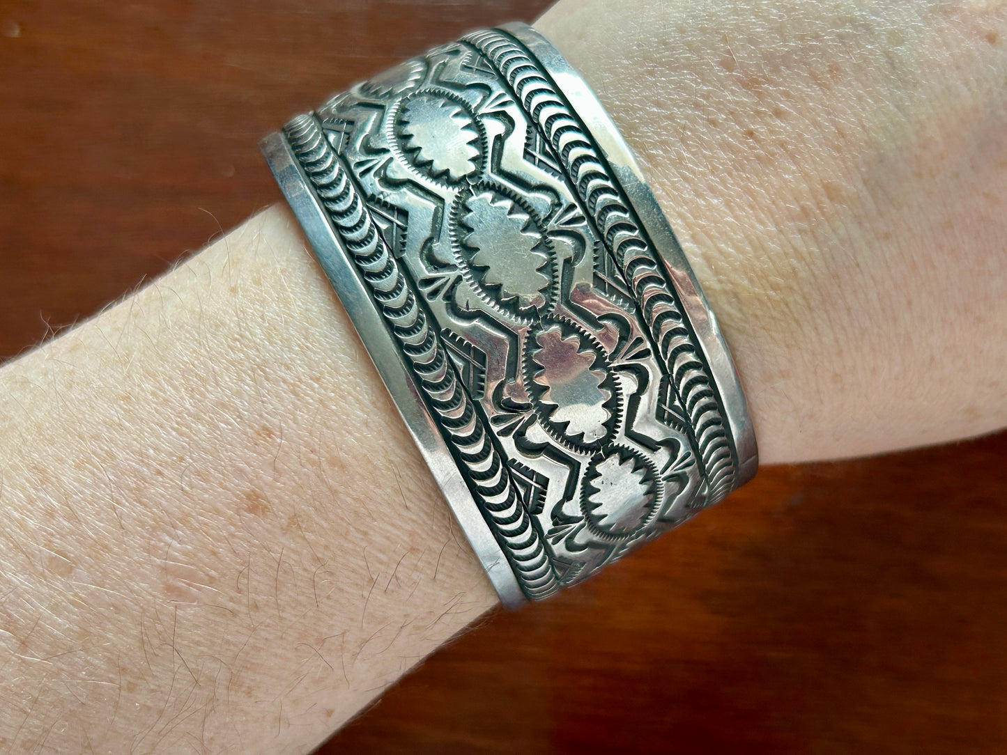 Sterling Silver 925 Signed VJP Navajo Wide Heavy Cuff Bracelet Vincent J Platero