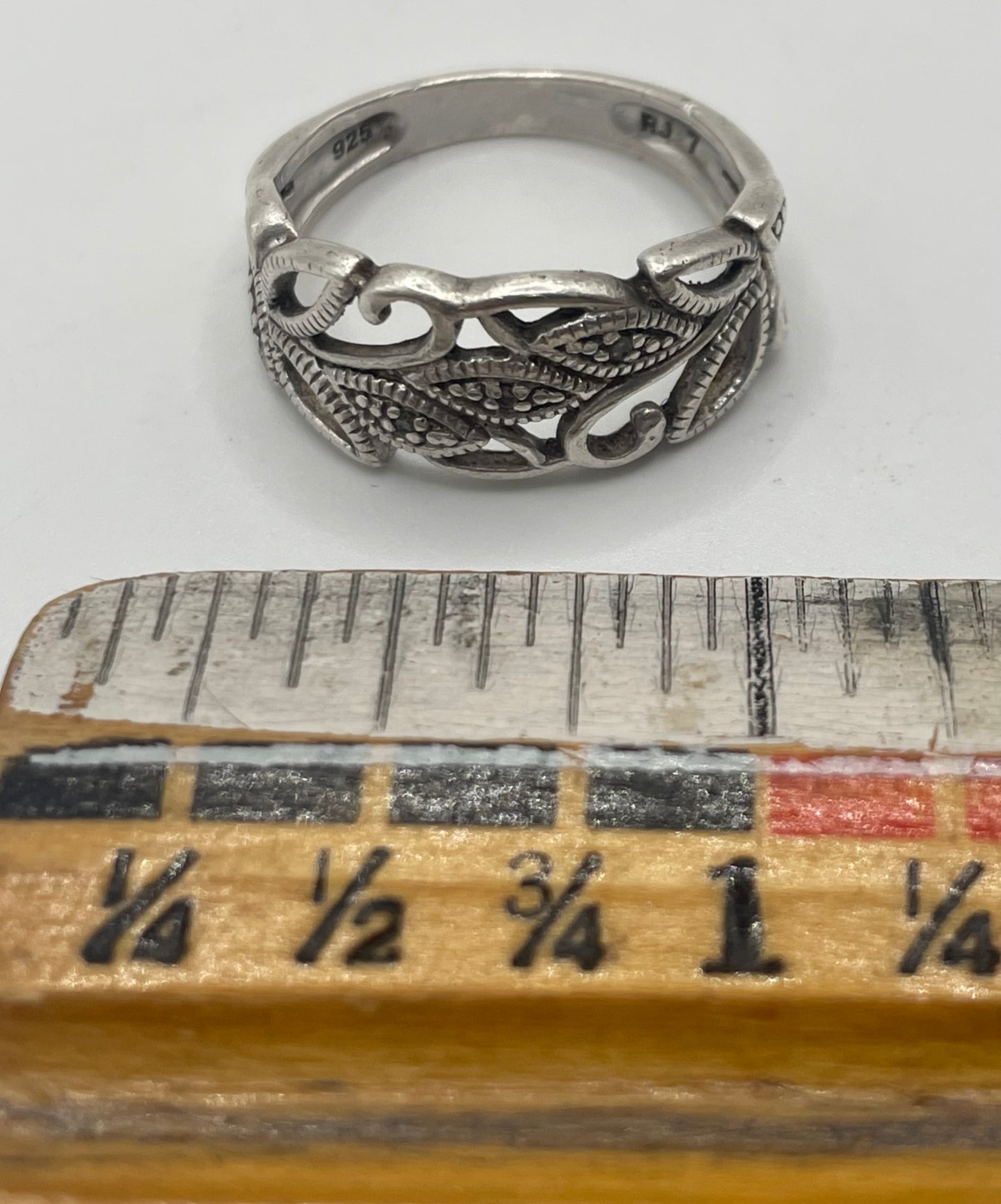 Vintage Sterling Silver 925 Diamond Accent Floral Openwork Wide Ring Sz 7