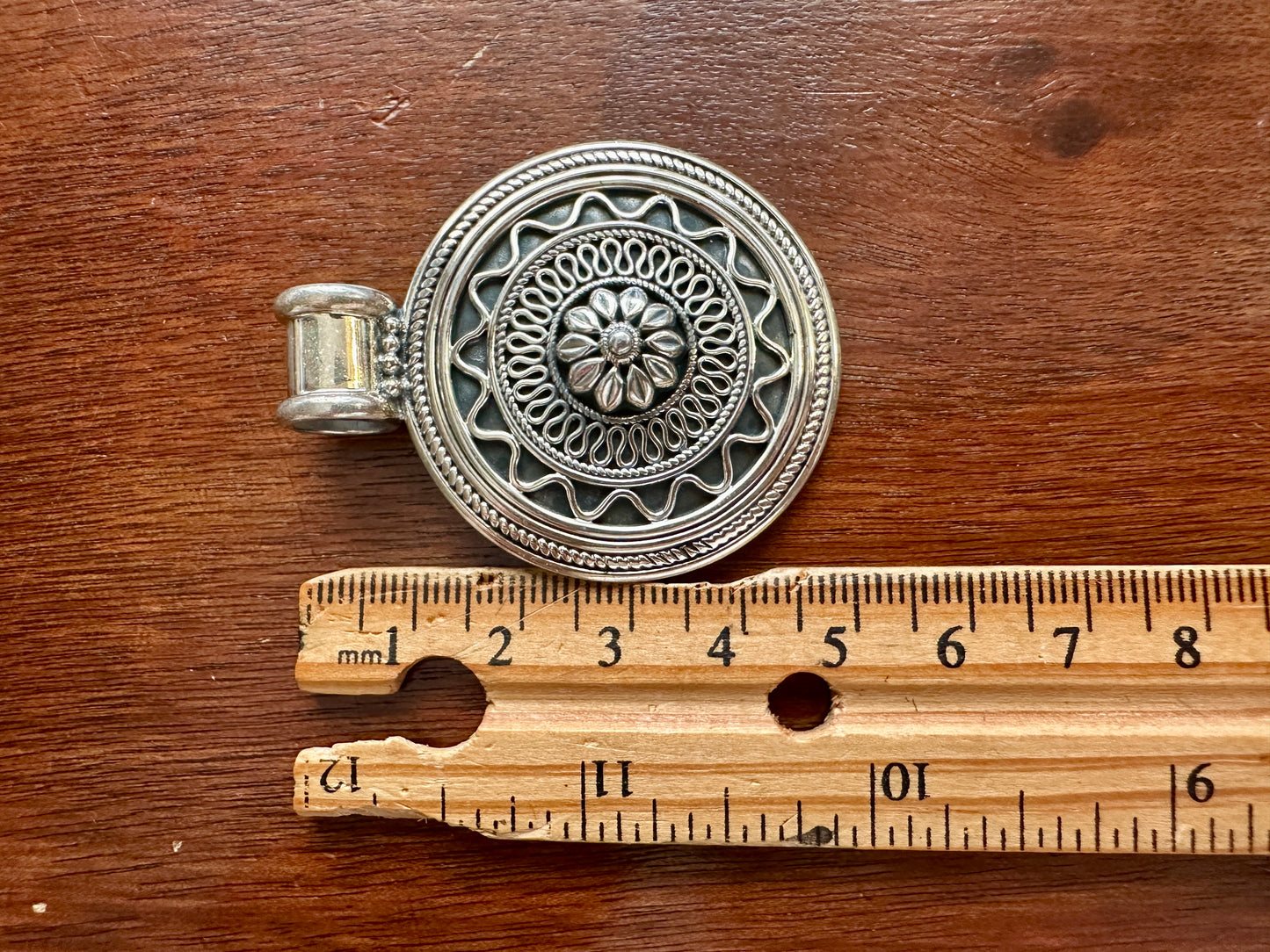 Signed Doug Paulus Sterling Silver 925 Large Round Floral Medallion Pendant