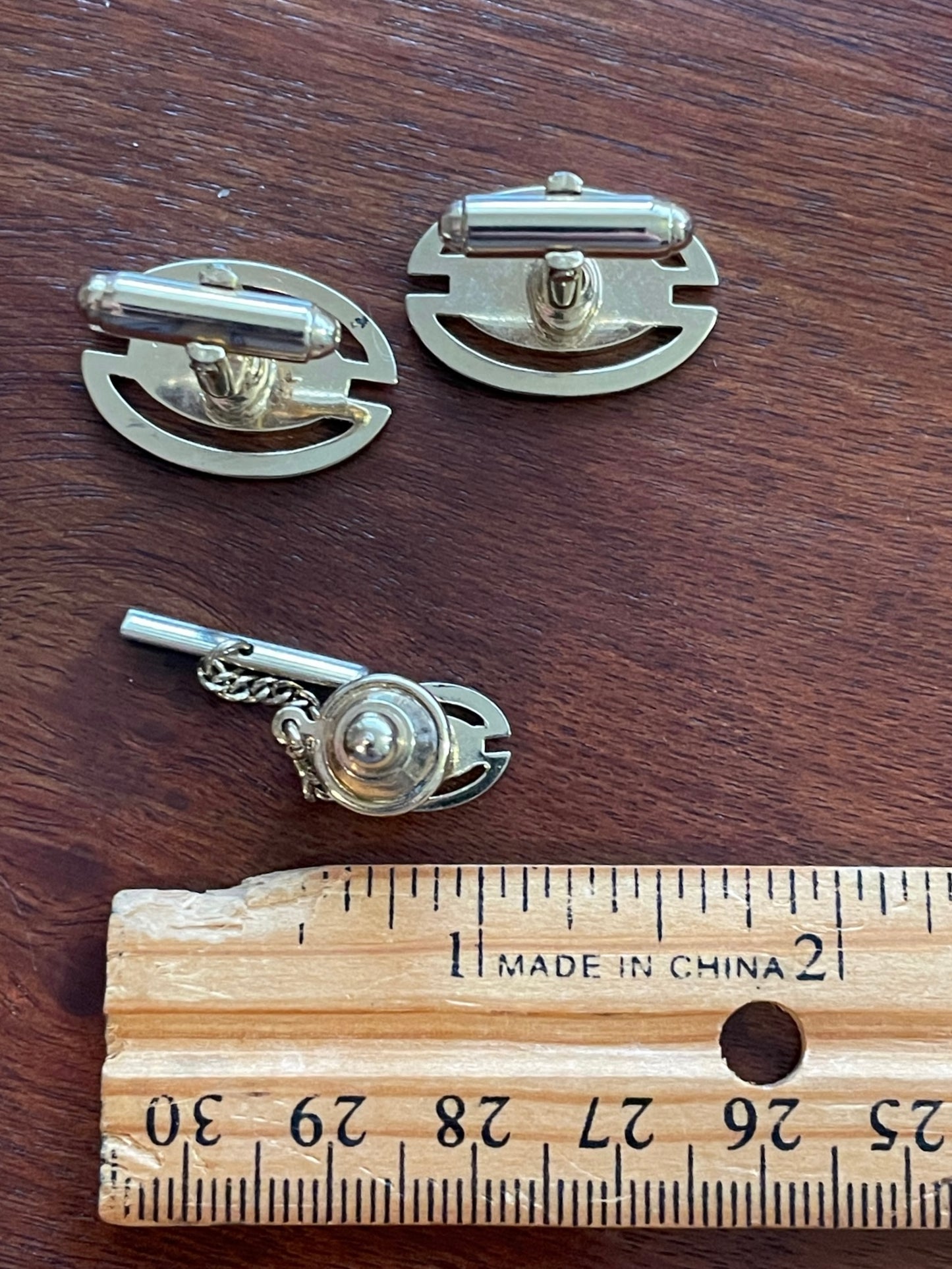 Vintage Midcentury Anson Gold Tone Cuff Link Tie Tack Set