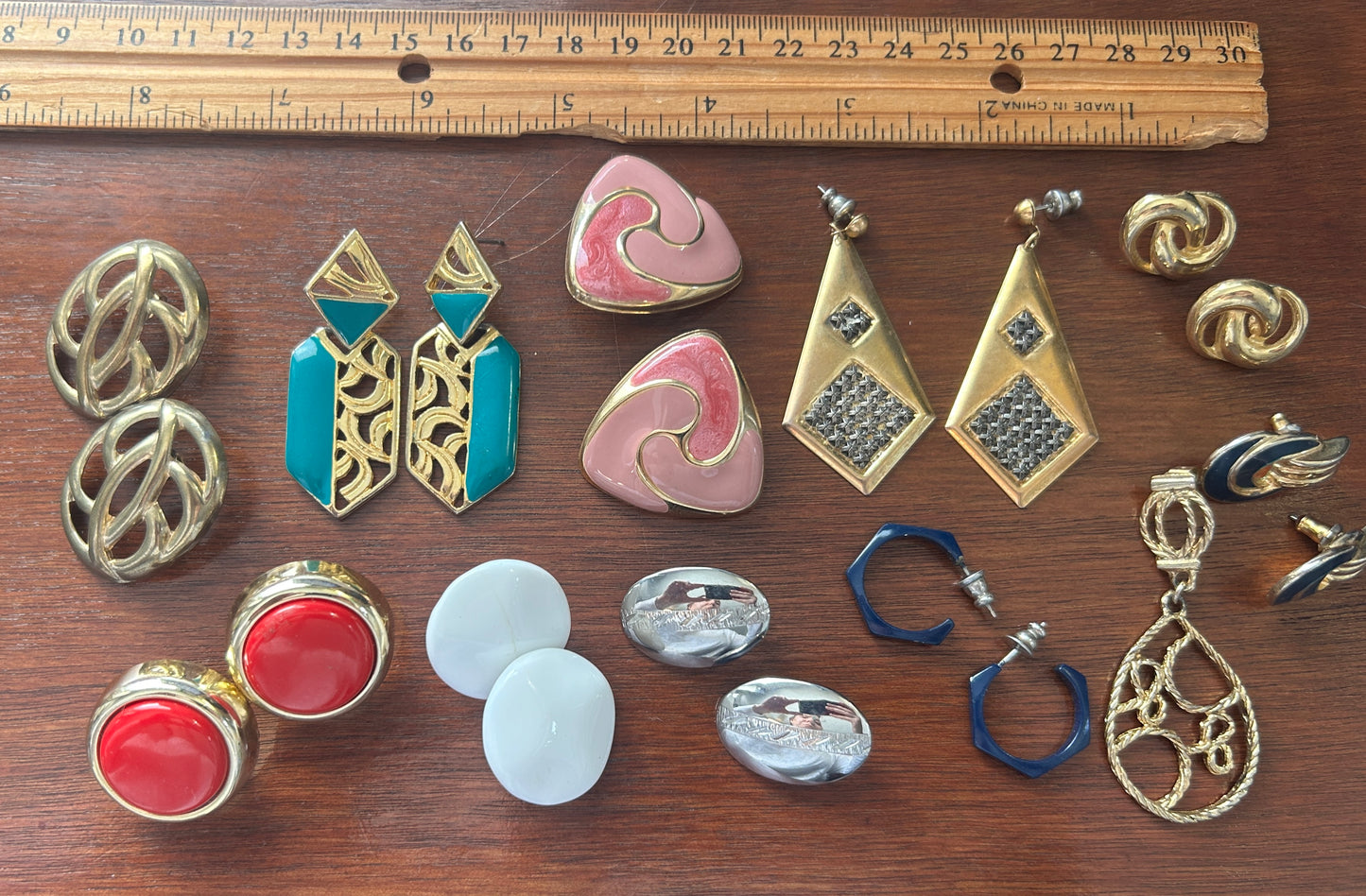 Vintage 80's Pierced Earrings Earring Lot Glass Enamel Doorknockers Cabochon