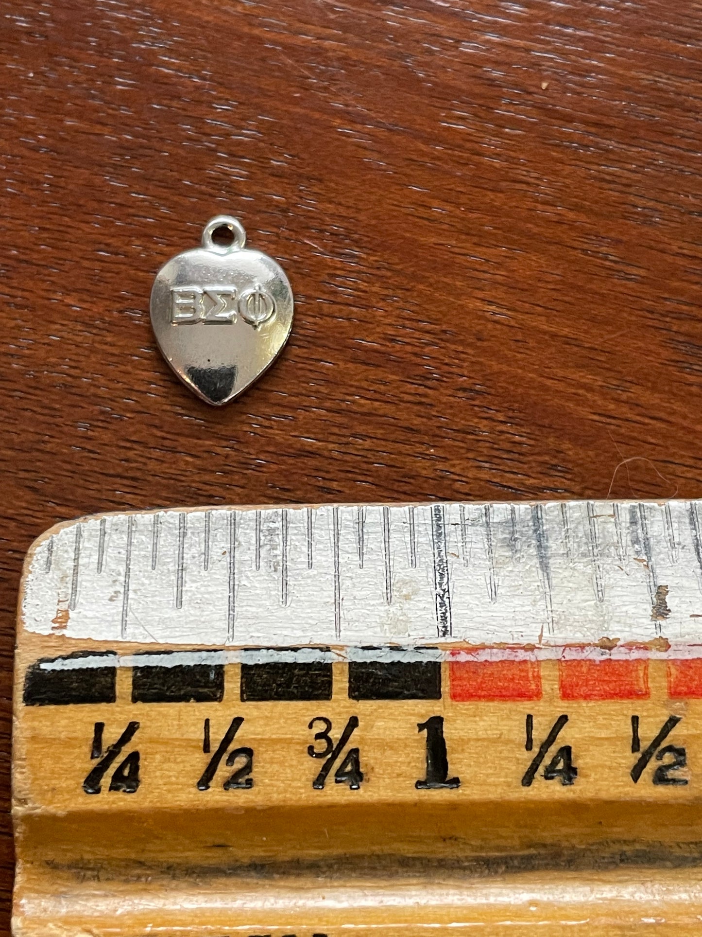 Vintage 1973 Silver Tone Heart Charm Beta Sigma Phi Sorority Fraternity