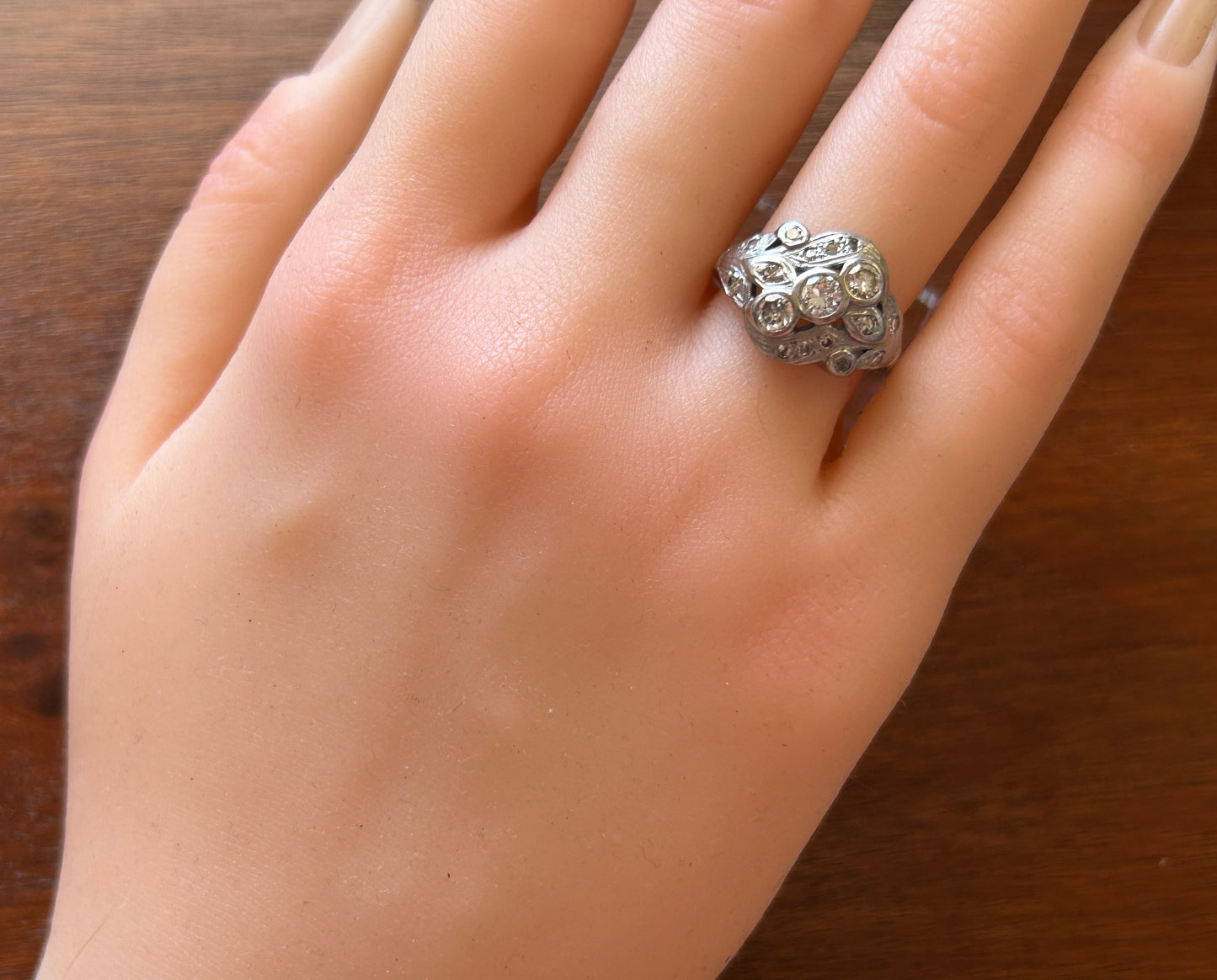 Antique Art Deco Palladium 14k White Gold Bezel Set .50ctw Diamond Ring Sz 6.5