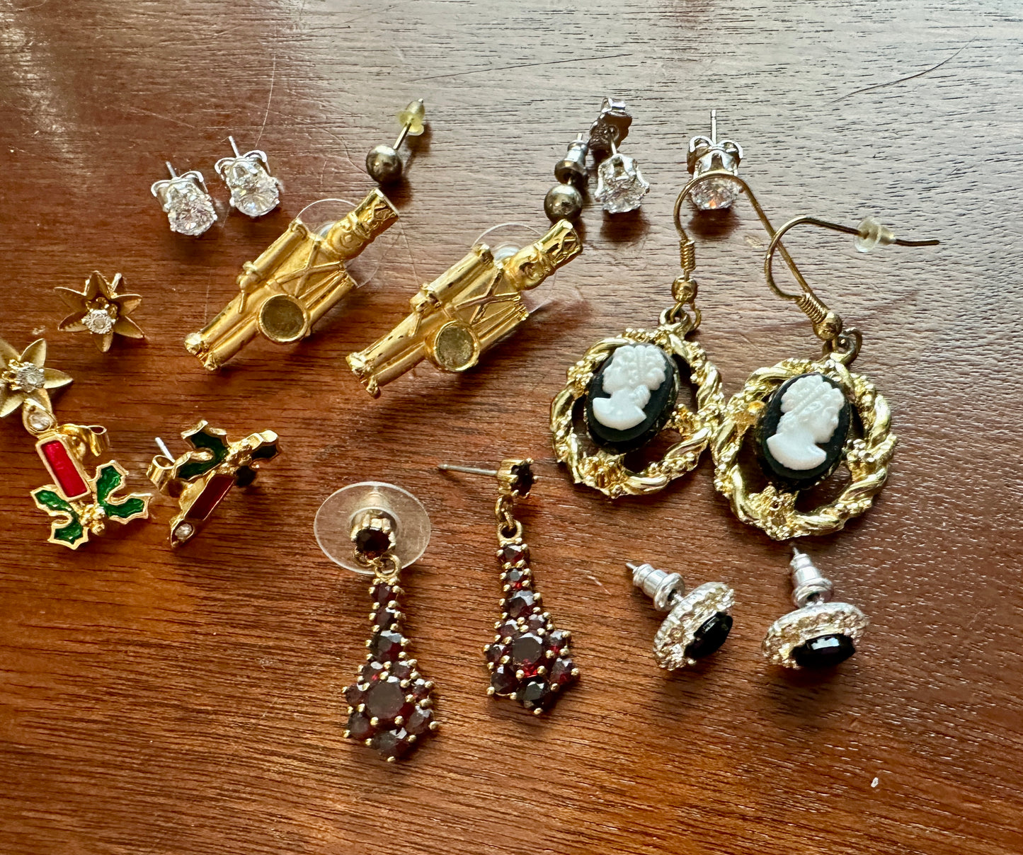 Vintage Earring Lot Pierced Cameo Enamel Drummer Boy Rhinestone
