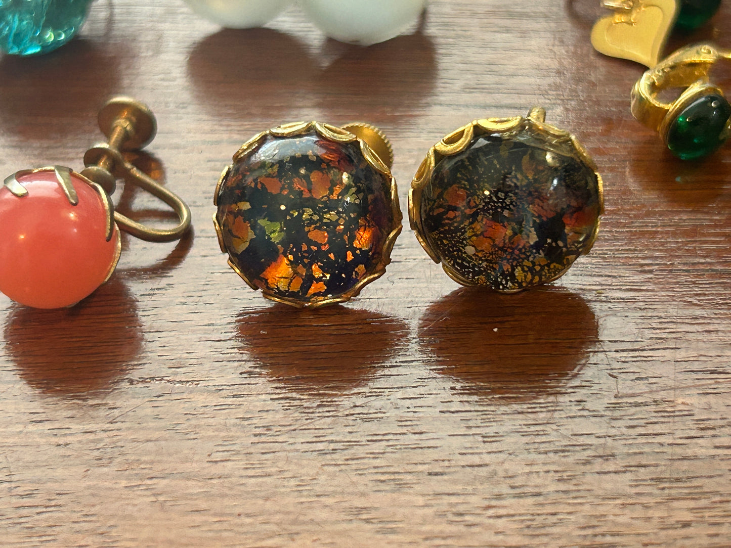 Vintage Clip On Screwback Earrings Lot Moonstone Low Cabochon Faux Opal Lucite