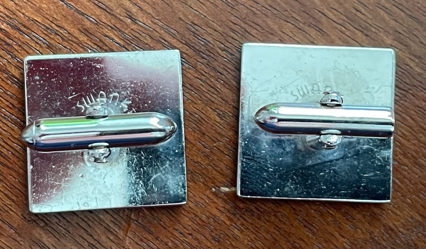 Vintage Swank MCM Midcentury Silver Two Tone Cufflinks