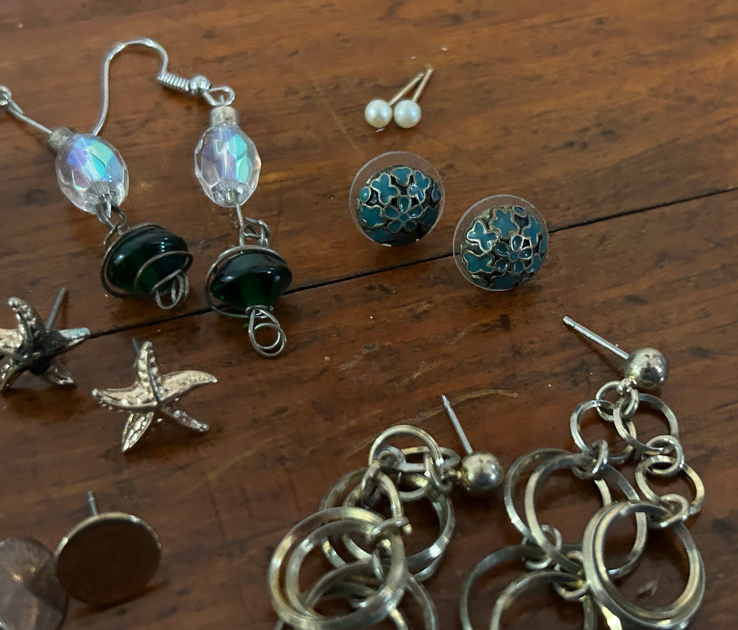 Cute Lot of Vintage to Now Earrings Pierced Tiger Eye Turquoise AB Shell Enamel