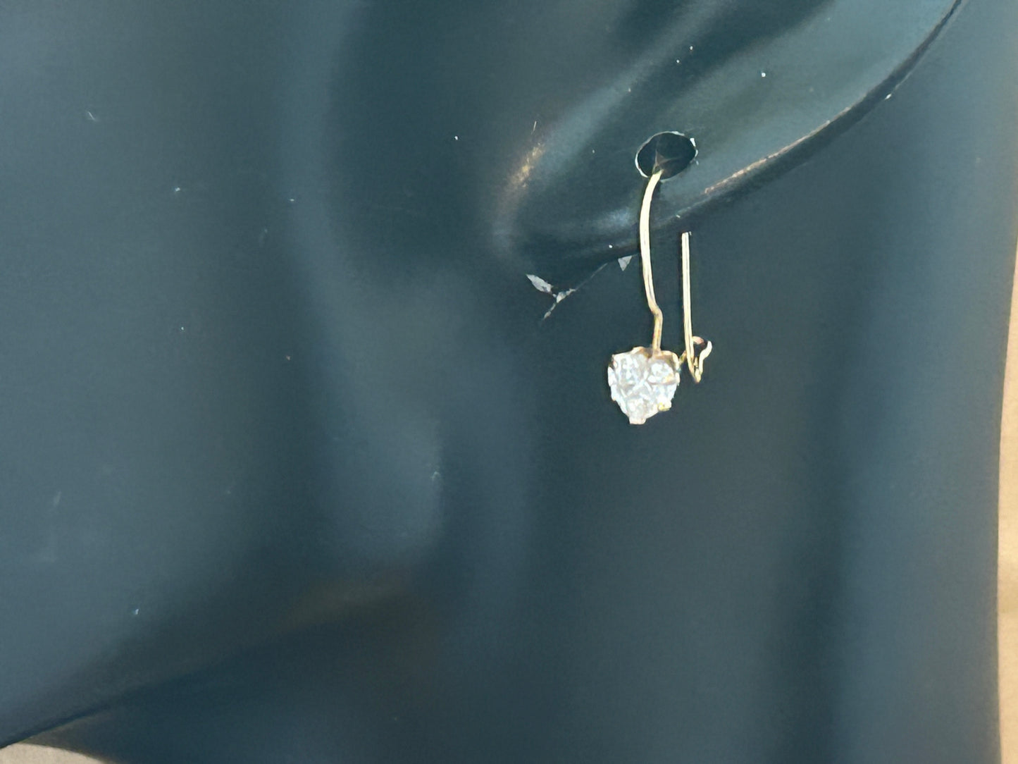 14k Yellow Gold Drop Dangly CZ Heart French Hook Earrings