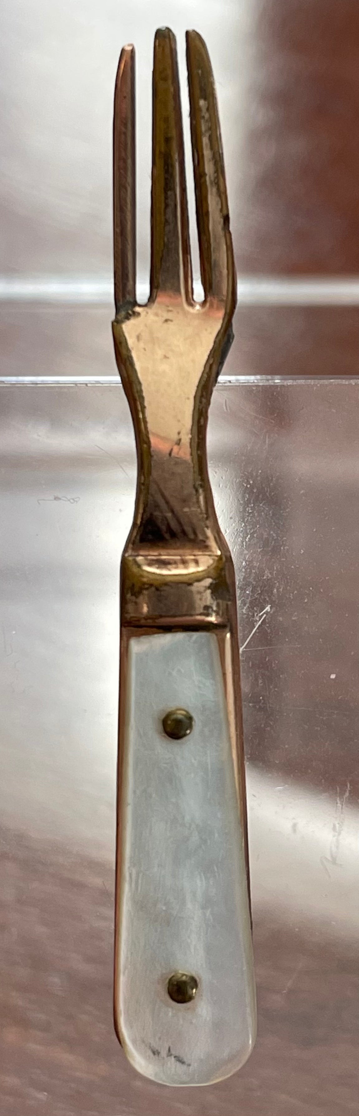 Vintage Gold Filled Mother of Pearl Fork Brooch Stick Pin