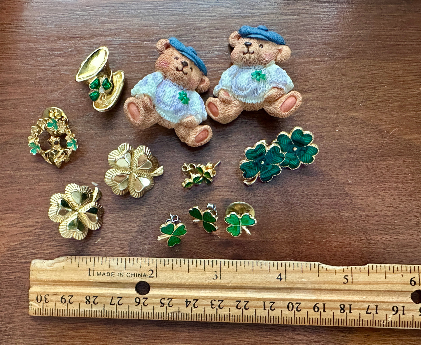 Vintage Lot of Irish Clover Theme Jewelry Brooch Earrings Pinbacks Lapel Pins