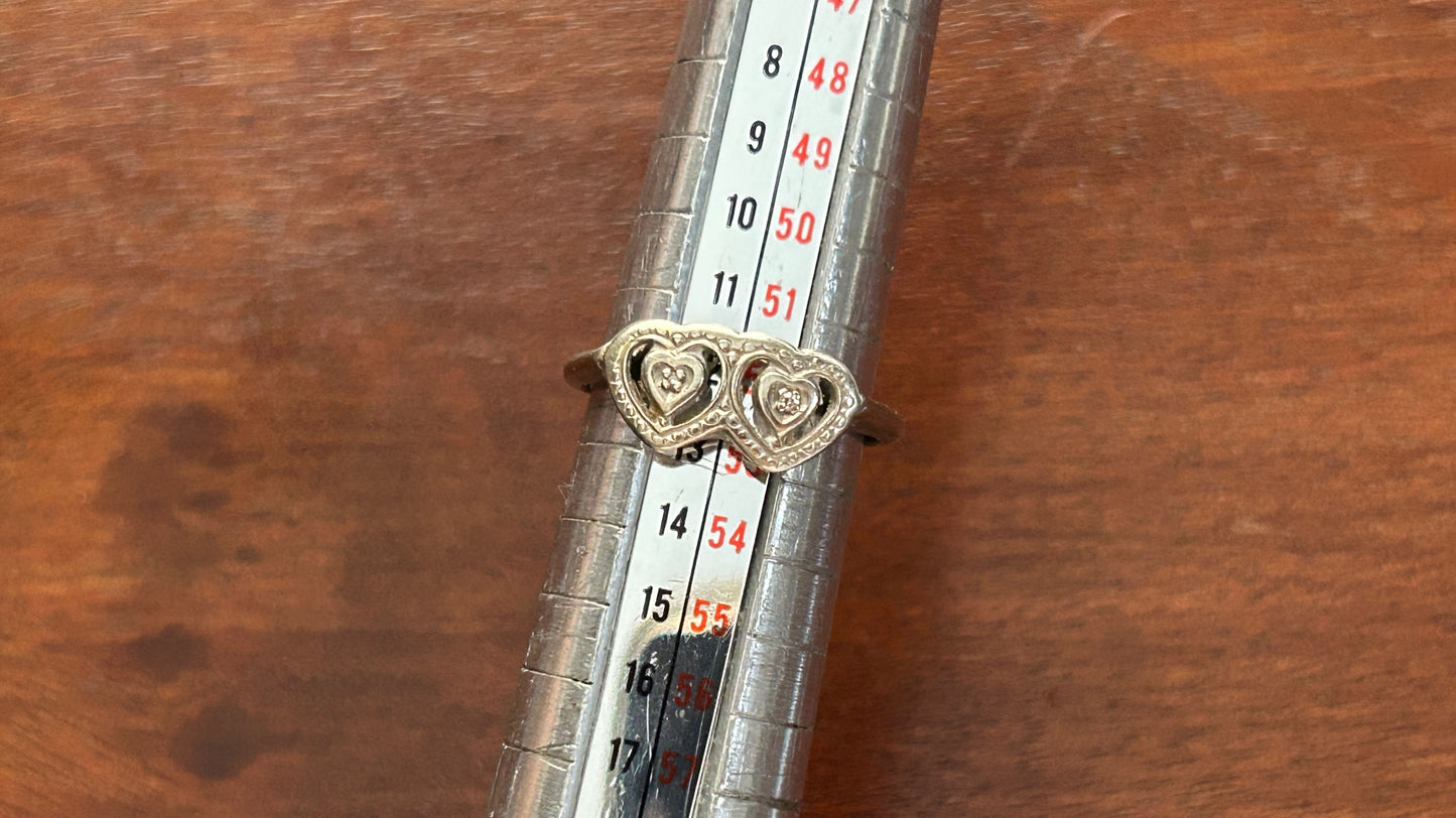 10k White Gold Diamond Accent Double Heart Ring Sz 6