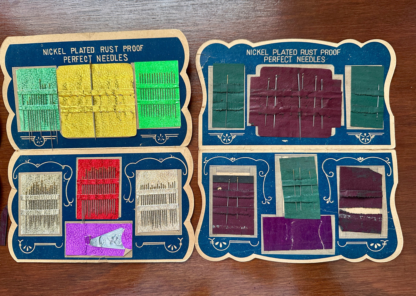 Vintage Lot 4 Sewing Advertising Needle Cases Gold Eye Sewing Circle Rustproof