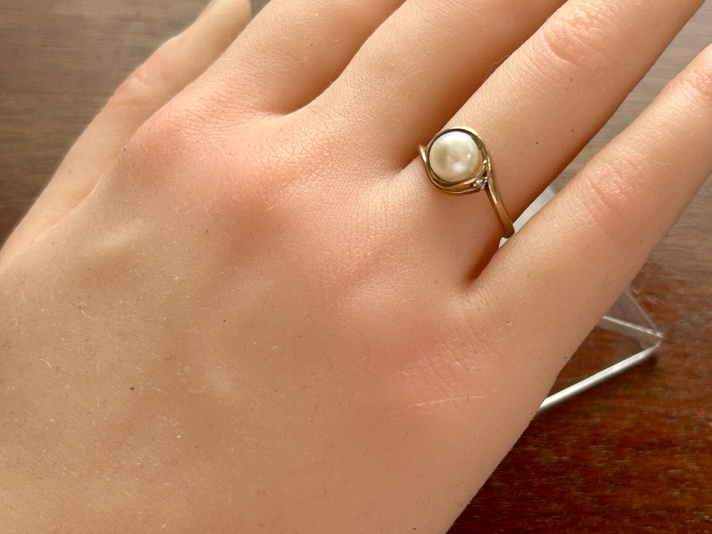 Vintage 10k Yellow Gold 6.5mm Pearl Diamond Accent Ring Sz 6