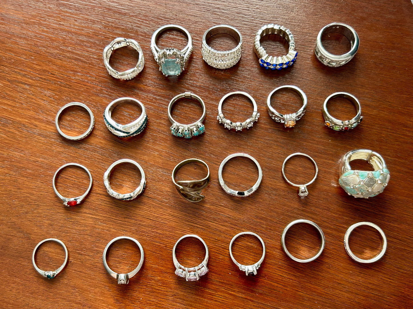 Lot of 23 Costume Rings Vintage to Now Gold Plate Rhinestones Bands Faux Stones