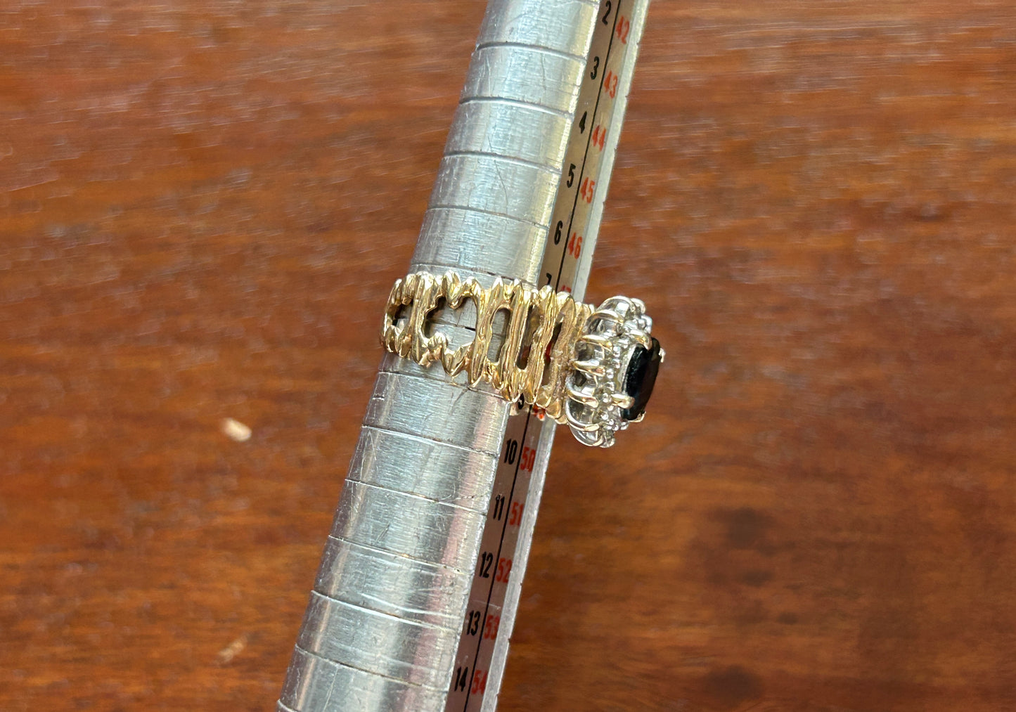 10k Yellow Gold Sapphire Diamond Wide Ring Sz 4.25