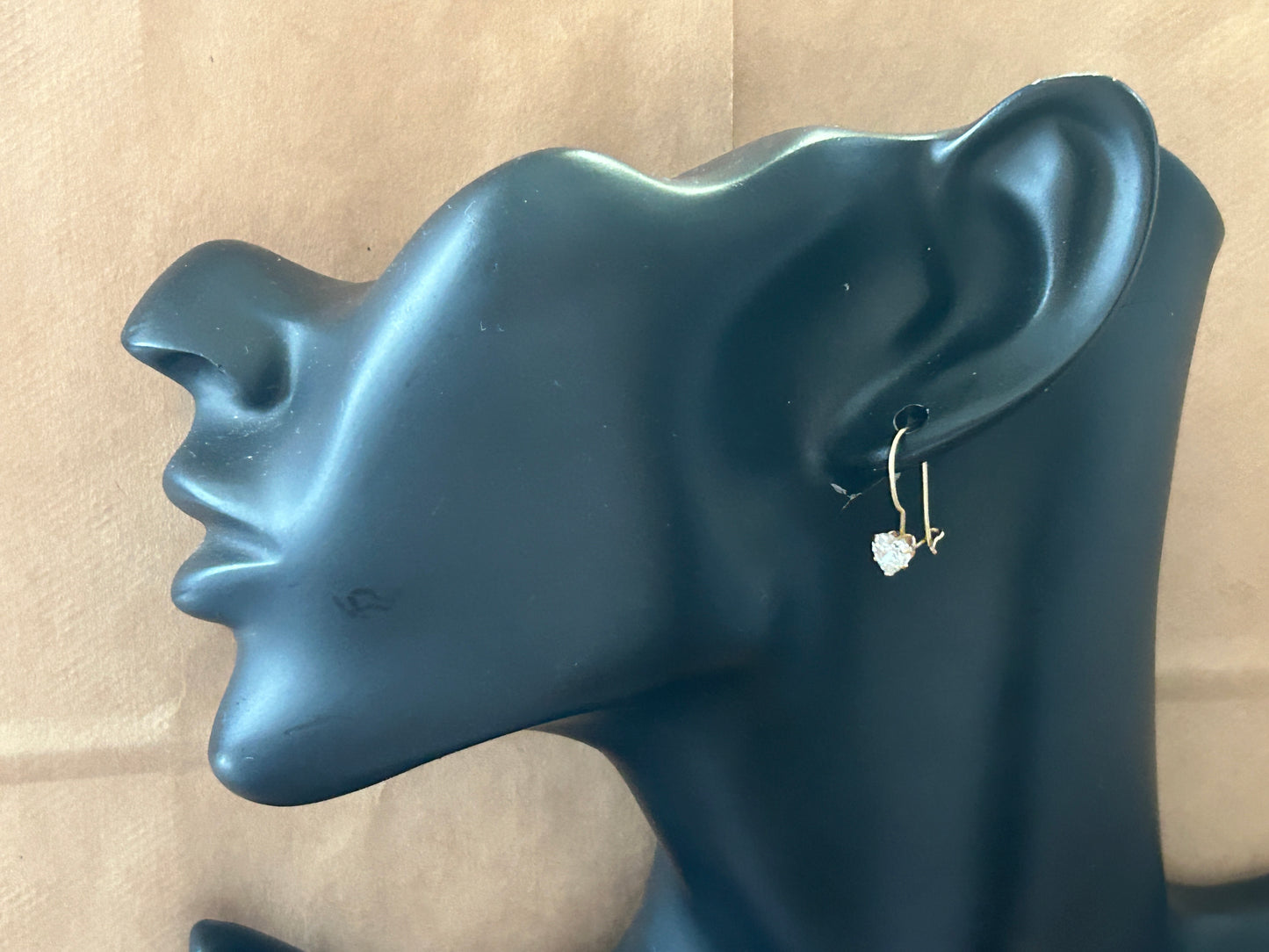 14k Yellow Gold Drop Dangly CZ Heart French Hook Earrings