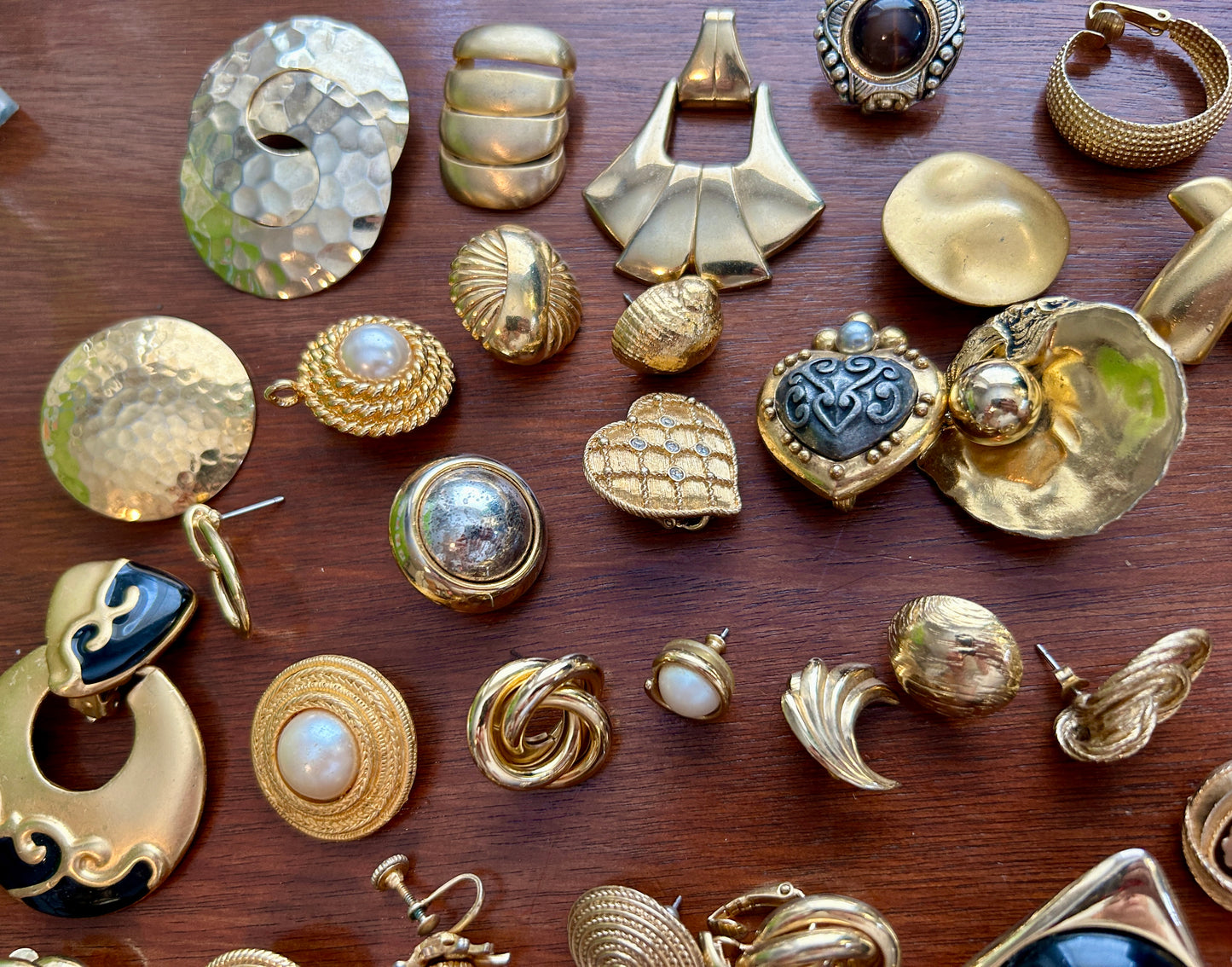 Vintage 80's Mogul Gold Black SINGLE Earring Earrings Lot Cabochon Doorknocker