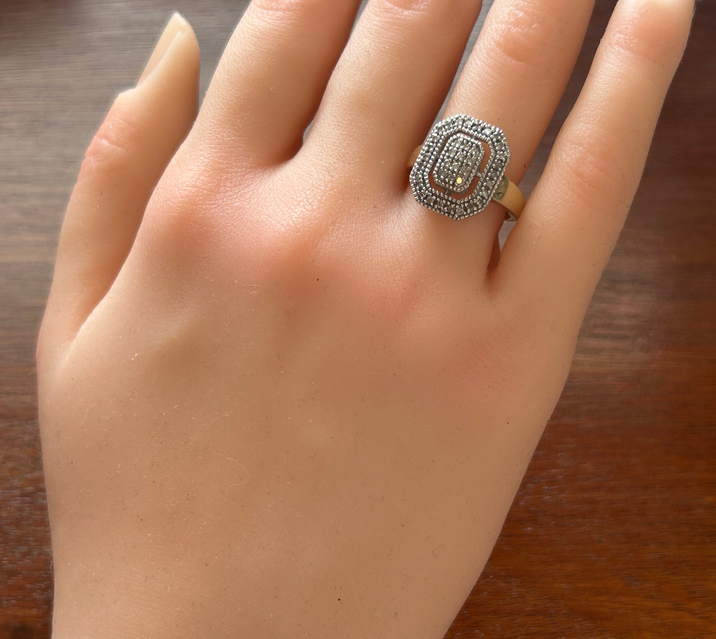 10k Yellow Two Tone Gold Diamond Pave Ring Sz 7