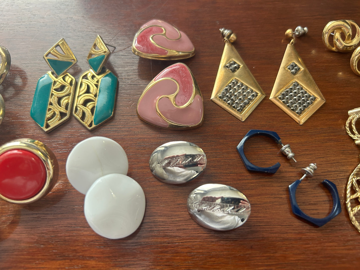 Vintage 80's Pierced Earrings Earring Lot Glass Enamel Doorknockers Cabochon