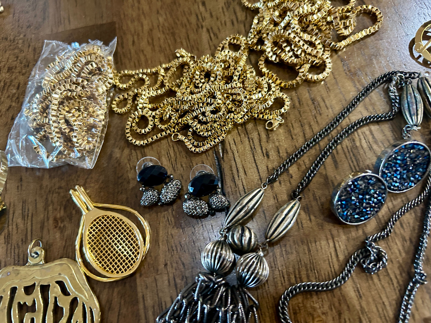 Vintage to Now Modern Gold Silver Tone Jewelry Lot Chains Tassel Brooch Pendants