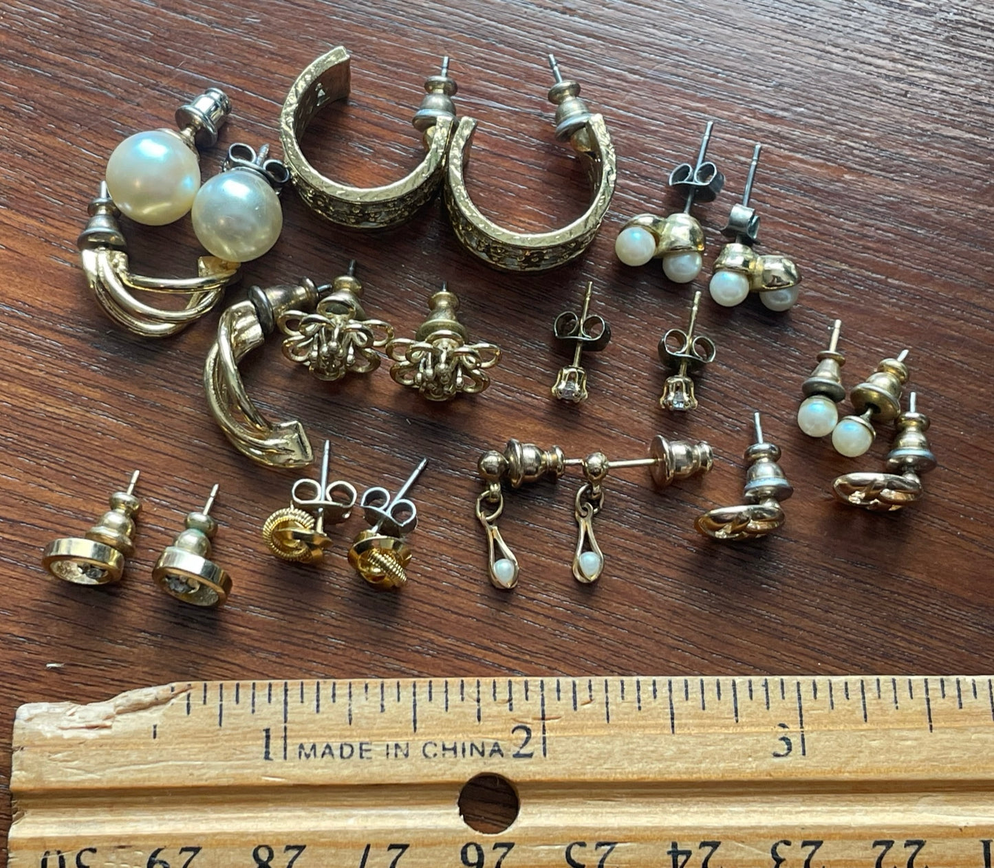 Vintage to Now Gold Tone Pierced Stud Earring Lot Pearl Knot Modern 80's Hoop