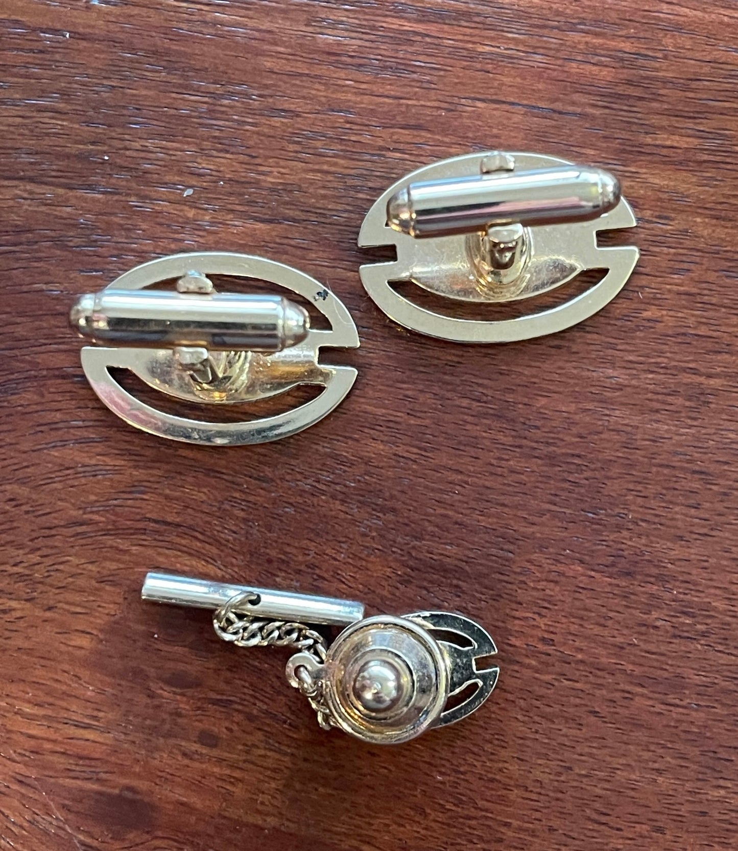 Vintage Midcentury Anson Gold Tone Cuff Link Tie Tack Set