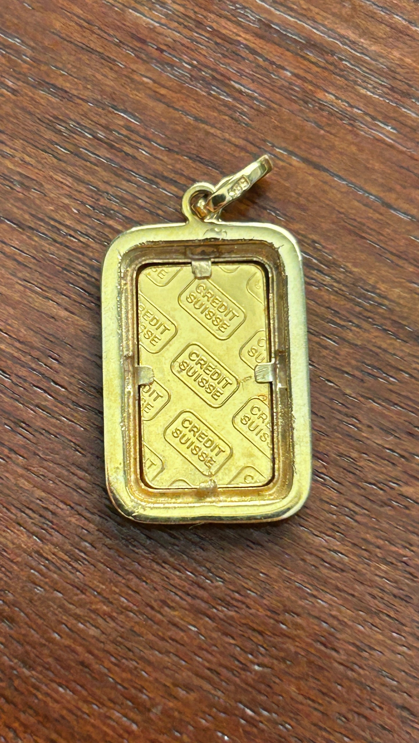 1g Fine Gold 999.9 Credit Suisse Bar 14k Yellow Gold Bail Necklace Pendant
