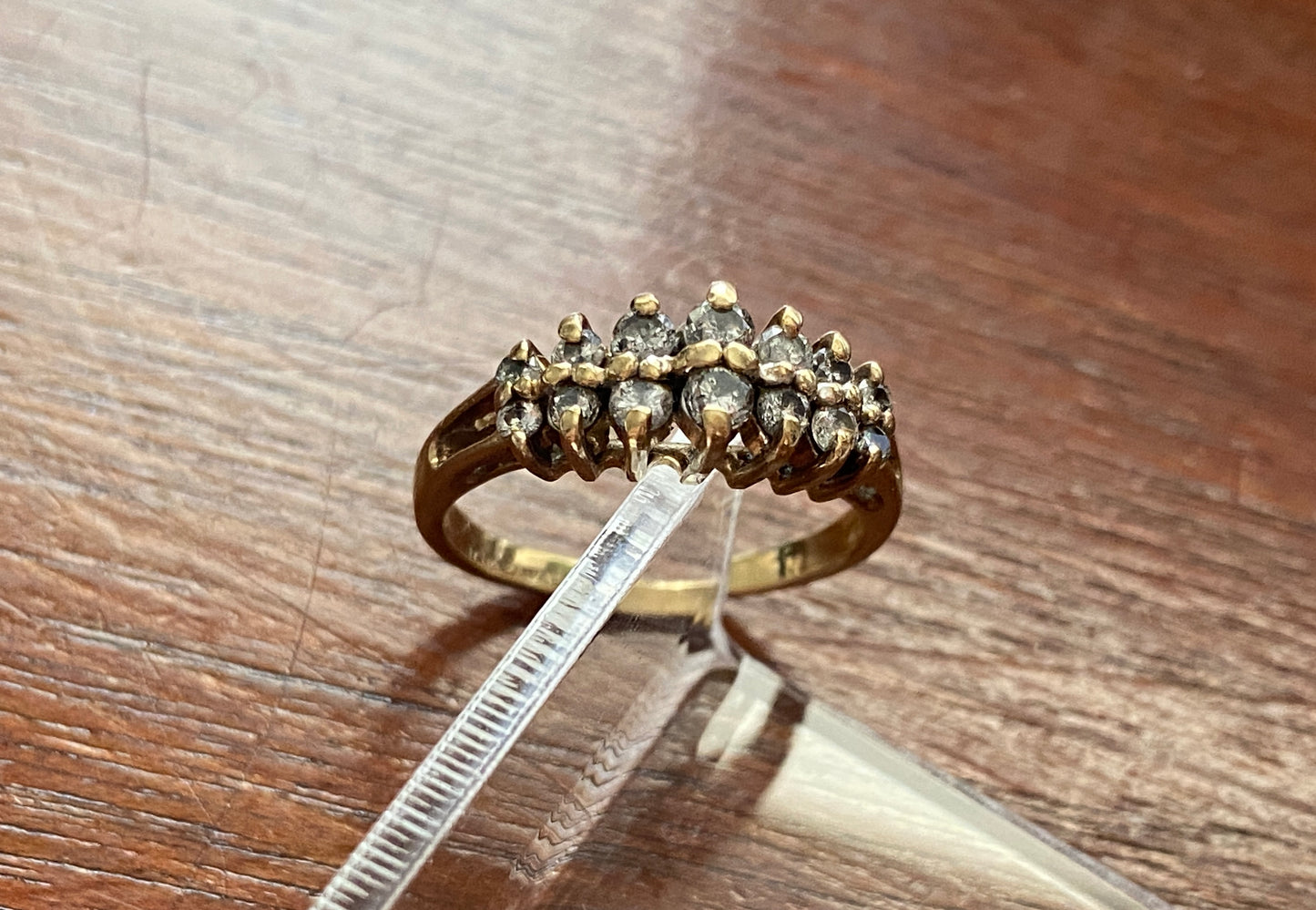 10k Yellow Gold 2 Row Graduating Size Diamond Ring Sz 6