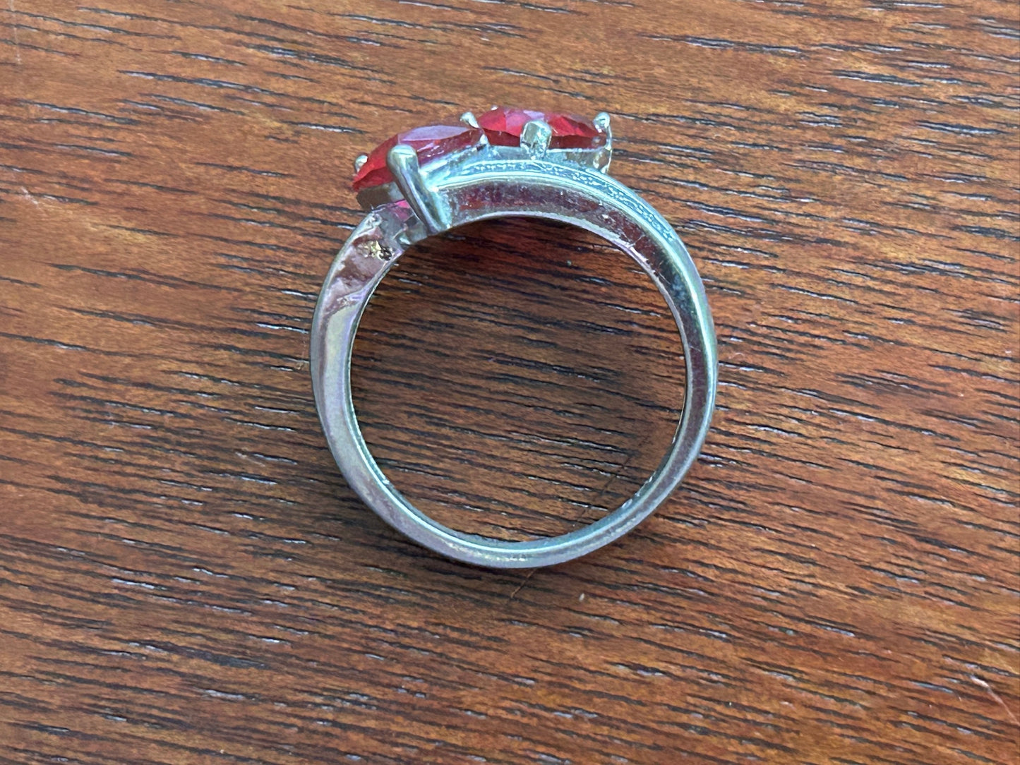 Sterling Silver 925 CZ Red Heart Bypass Style Ring Sz 6