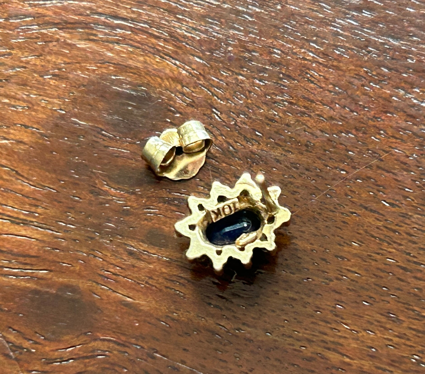 SINGLE 10k Yellow Gold Sapphire Diamond Stud Earring
