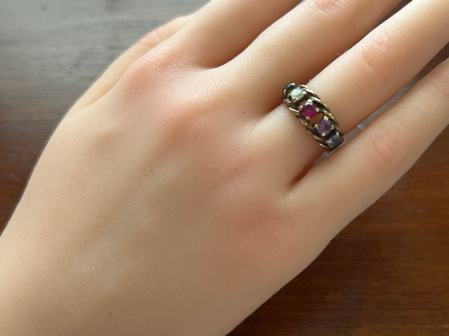 Vintage 10k Yellow Gold Multicolor Gemstone Ring Band Sz 6