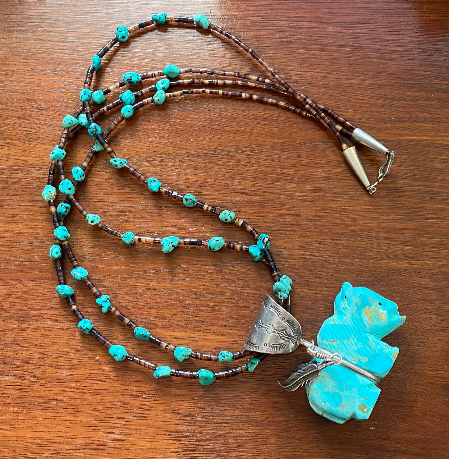 Sterling Silver 925 Heist Bead Carved Turquoise Buffalo Necklace