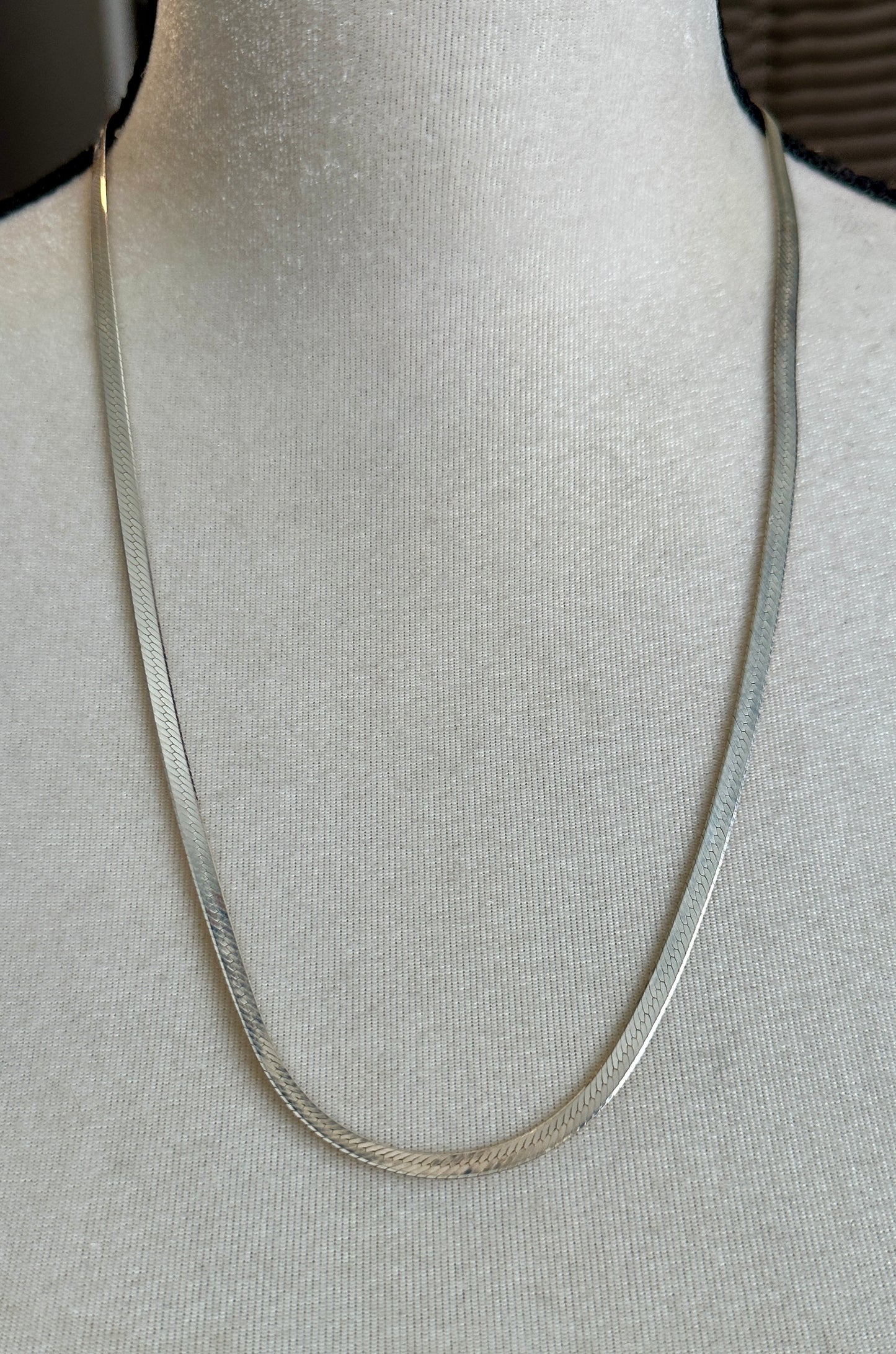 Sterling Silver 925 Flat Herringbone Necklace 24.25" Long x 4mm Wide Reversible