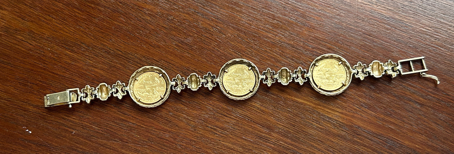 14k Yellow Gold 2002 1/10oz Fine Gold Liberty Coin Bracelet Greek Fleur De Lis